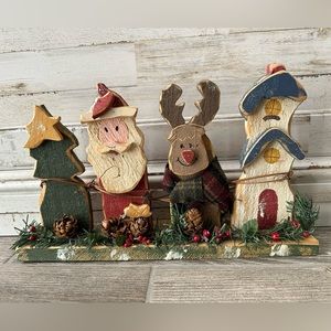 Santa and reindeer wood decoration